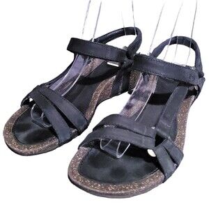 Teva Ventura Black Leather Cork Wedge Heel Sandals Womens 7